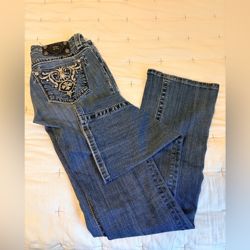 Miss Me EUC Blue Flare Jeans with Embroidery